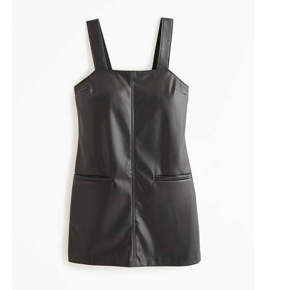 Abercrombie & Fitch Womens Black Faux Leather Sleeveless Shift Mini Dress Size M - Picture 9 of 9
